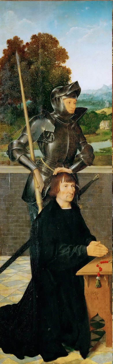 Erken Hollanda Sanatı : Aziz George ve Donör (Kanatlı Sunak, Sol Panel) par Cleve, Joos van (yaklaşık 1485-1540), yaklaşık 1530. Ahşap üzerine yağlı boya, 94,5x30. Sanat Tarihi Müzesi, Viyana by Joos van Cleve