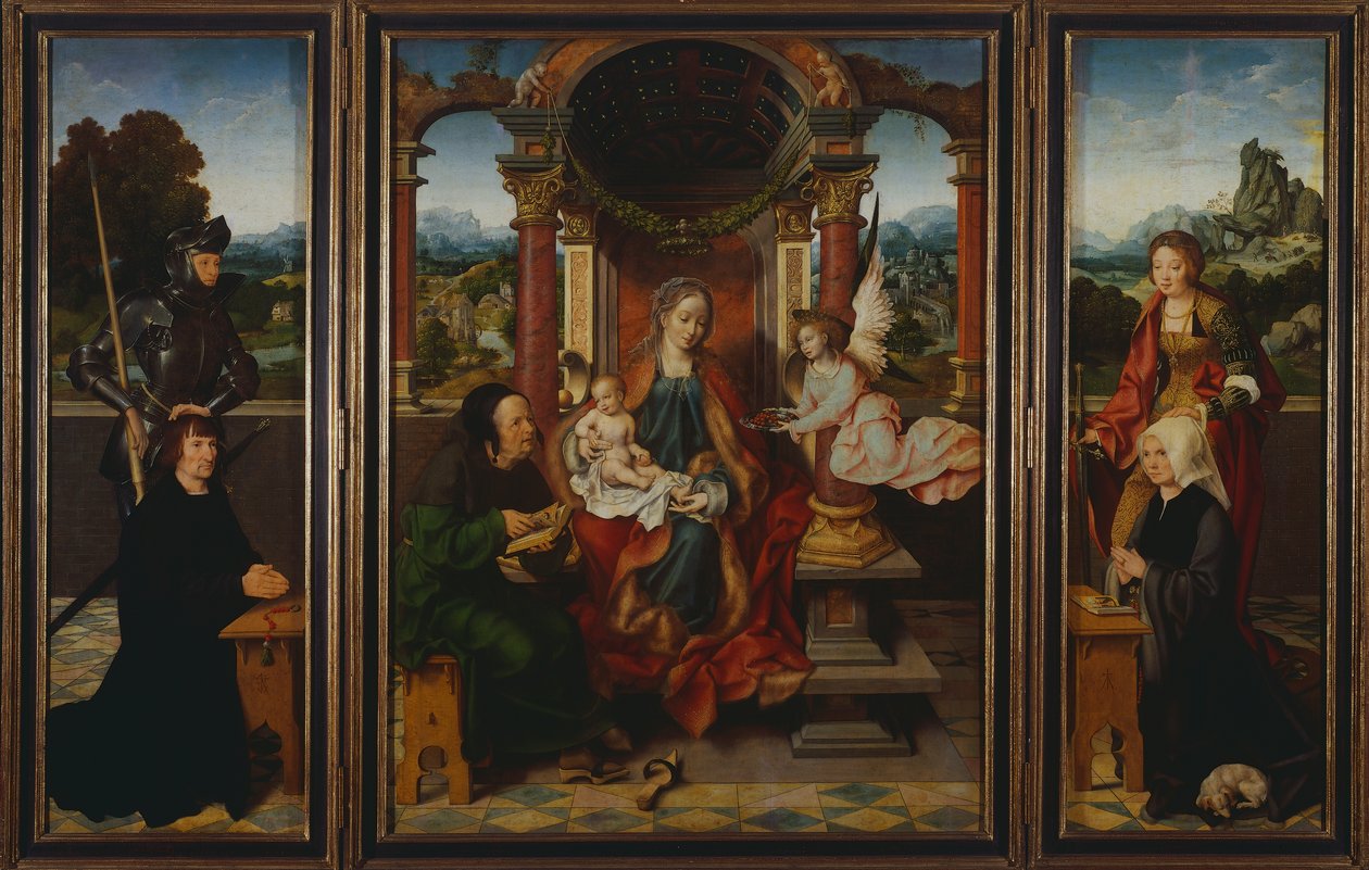 Kutsal aile, yaklaşık 1530, Joos Van Cleve (1485-1540), triptik. Belçika by Joos van Cleve