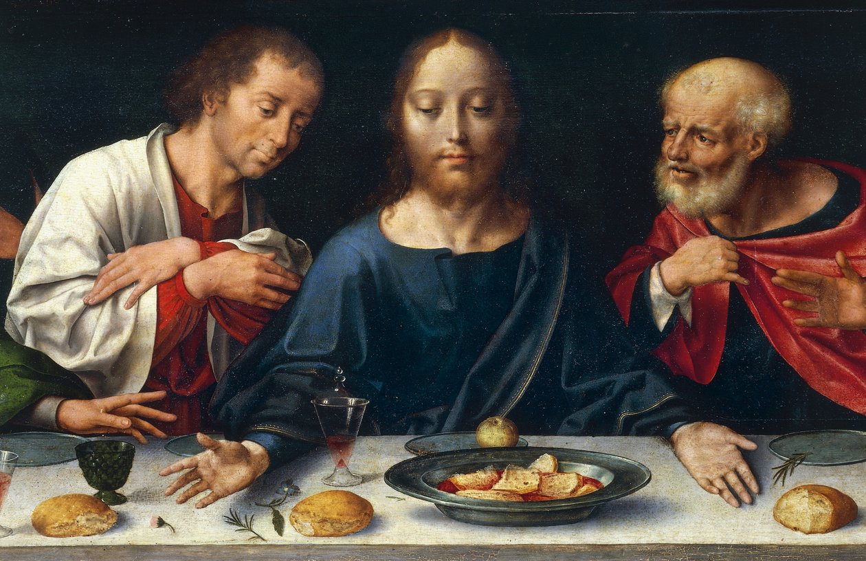 John ve Peter arasındaki Son Akşam Yemeği, Mesih by Joos van Cleve