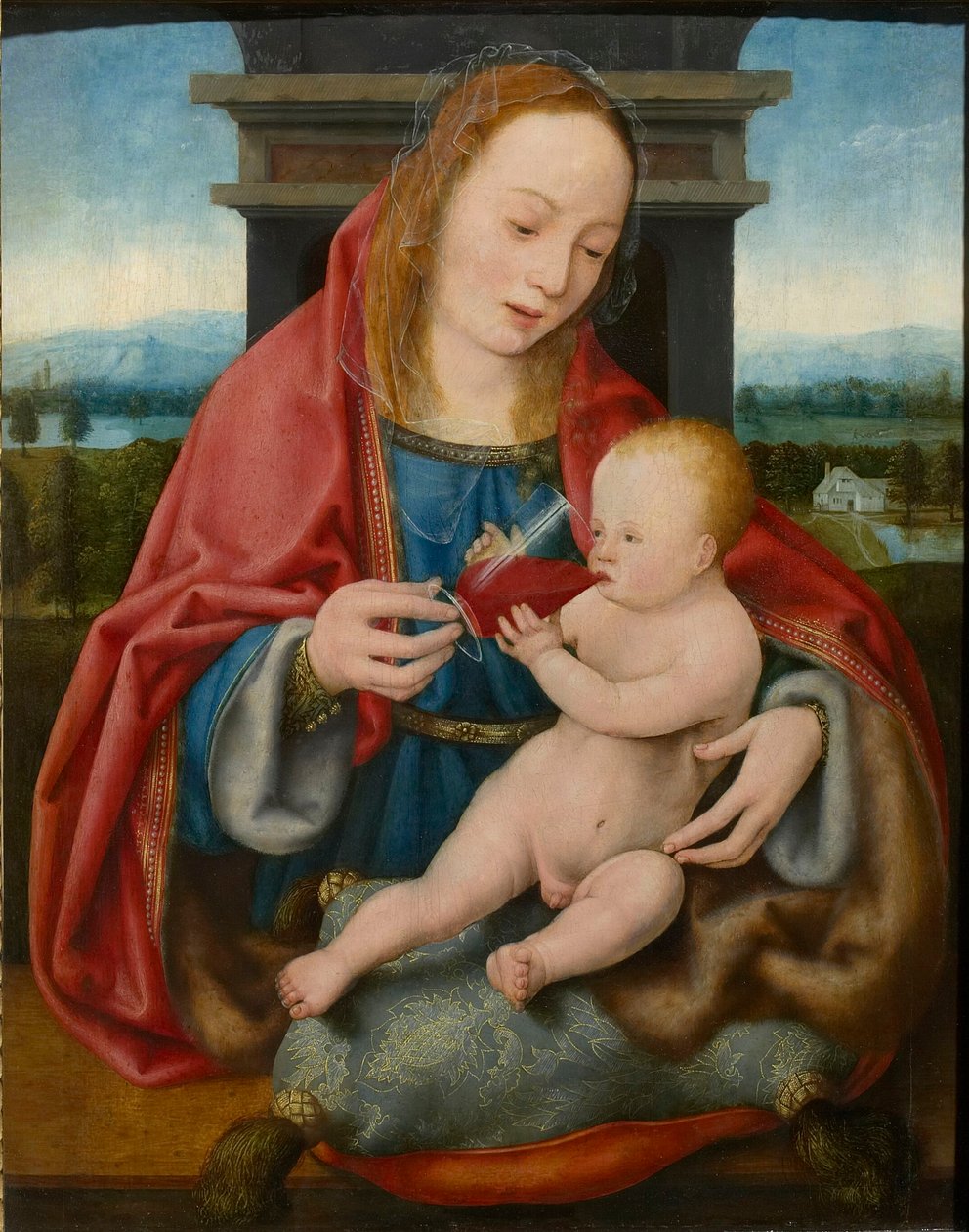 Şarap İçen Bebek İsa ile Bakire, c. 1520. by Joos van Cleve