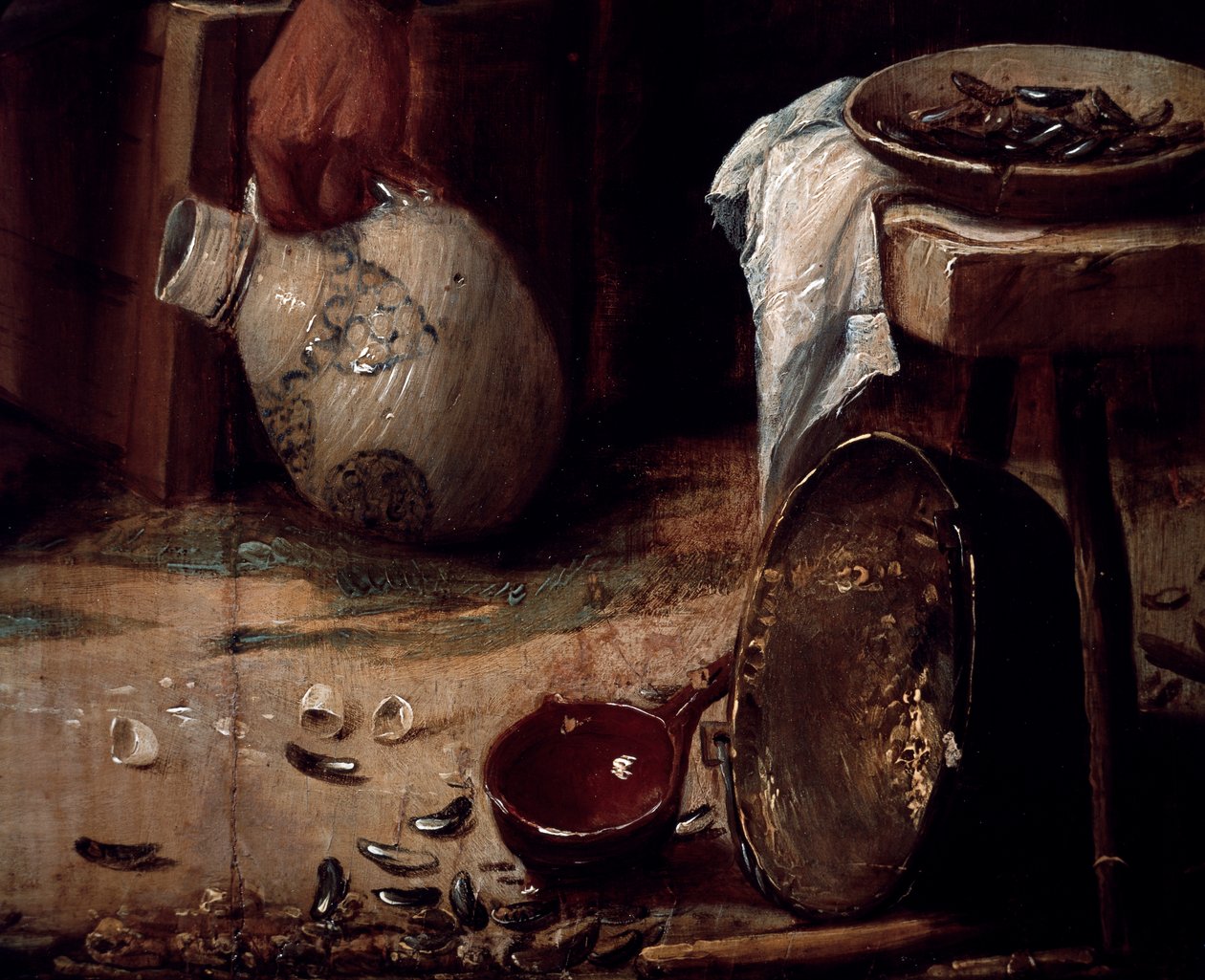 Bahar veya Midye Öğle Yemeği, Detay. (paneldeki yağ) by Joos van Craesbeeck
