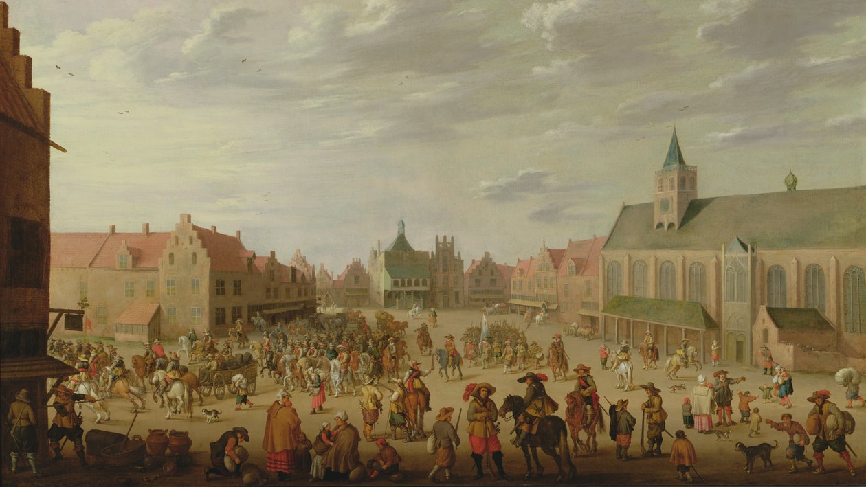 Amersfoort kasaba meydanında bir askeri alayı by Joost Cornelisz. Droochsloot