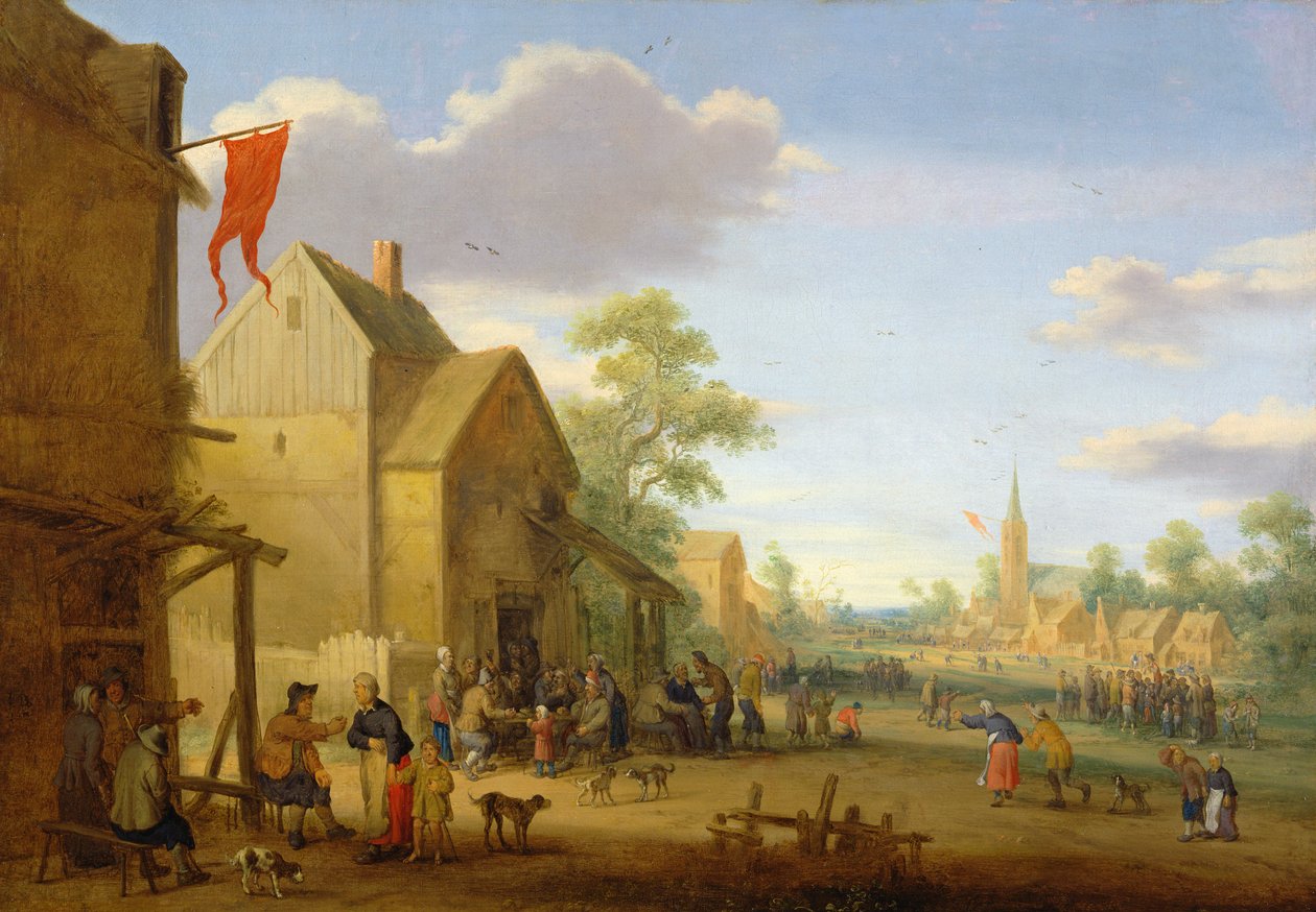 Sokakta toplanan figürlerle bir köy toplantısı, 1624 by Joost Cornelisz. Droochsloot