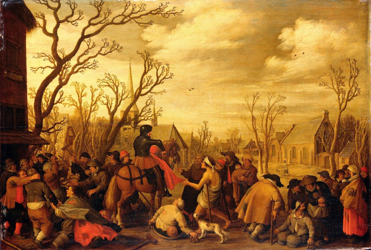 St Martin Bir Dilenci İçin Pelerininin Bir Parçasını Kesiyor by Joost Cornelisz Droochsloot