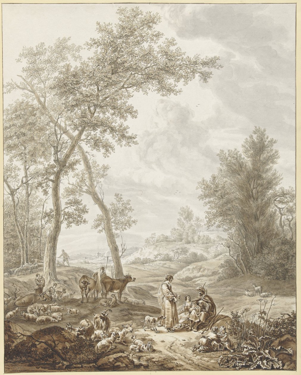 Jacob, Rachel ve Leah ile manzarada by Jordanus Hoorn