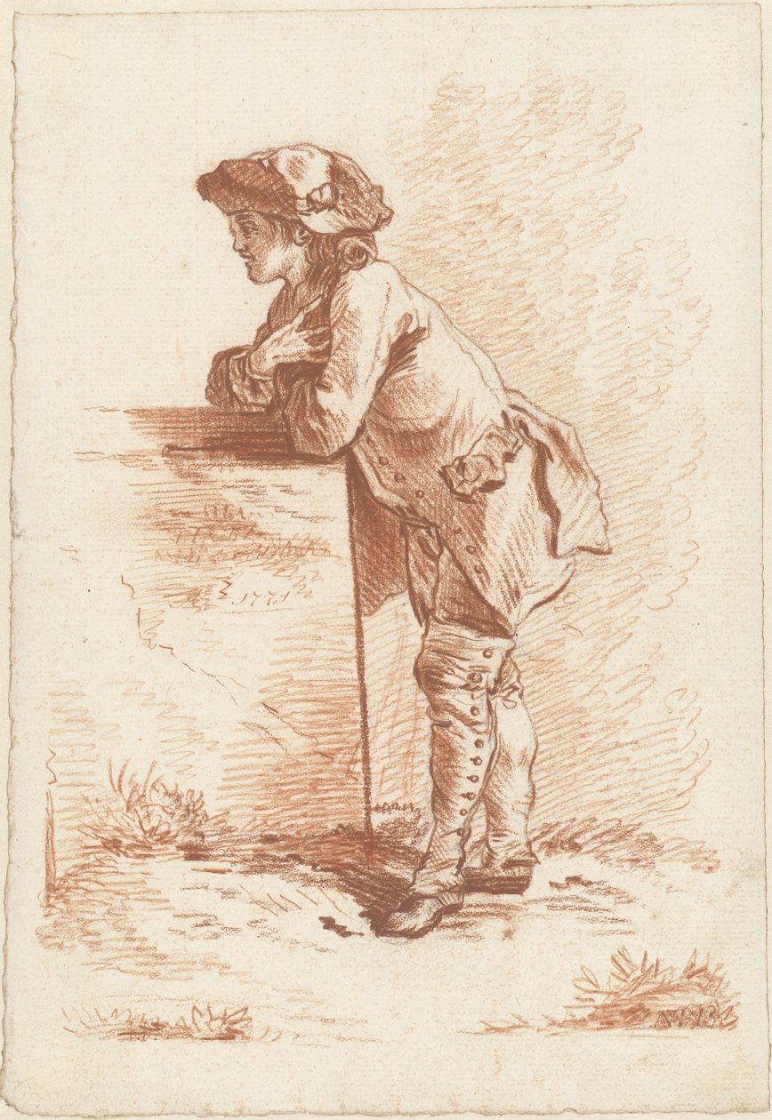 Bir taşa yaslanmış genç adam by Jordanus Hoorn