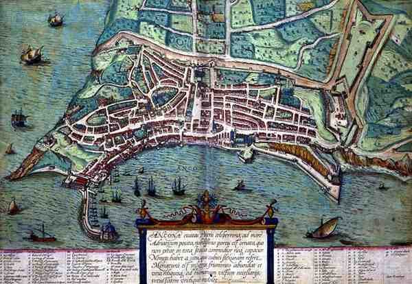 Ancona Haritası, Georg Braun (1541-1622) ve Frans Hogenburg (1535-90) tarafından 