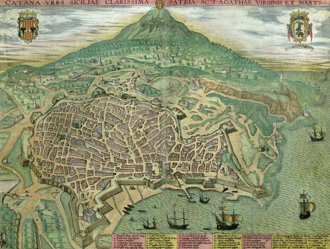 Catania Haritası, Georg Braun (1541-1622) ve Frans Hogenberg (1535-90), c.1572 tarafından yazılan 