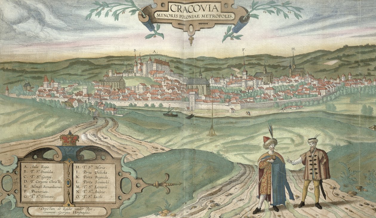 Krakov Haritası, Georg Braun (1541-1622) ve Frans Hogenberg (1535-90), 'Dünya Şehirleri'nden, c.1572 by Joris Hoefnagel