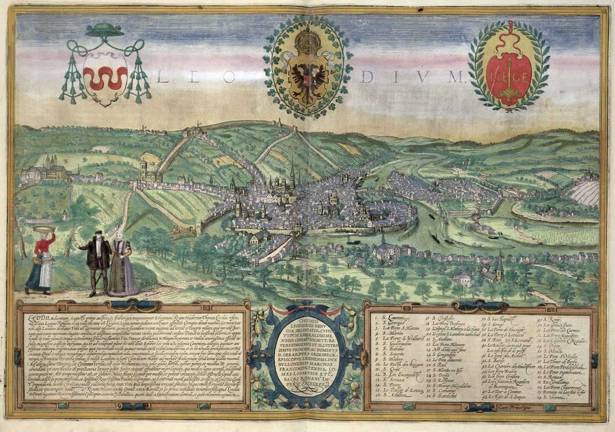 Georg Braun (1541-1622) ve Frans Hogenburg (1535-90), c.1572 tarafından yazılan 'Dünya Şehirleri'nden Liege Haritası by Joris Hoefnagel