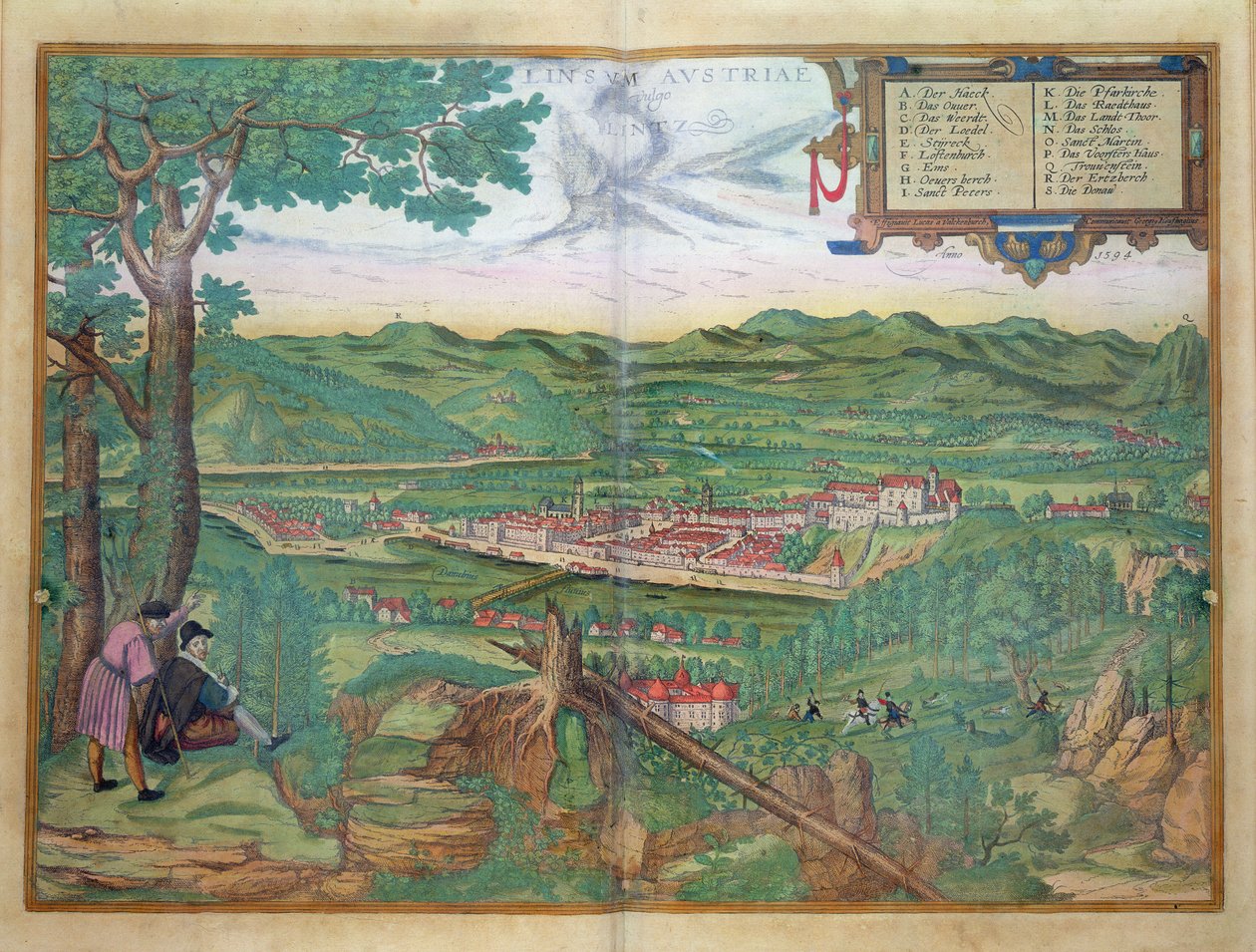 Georg Braun (1541-1622) ve Frans Hogenberg (1535-90) 1594 tarafından 'Civitates Orbis Terrarum'dan Linz Haritası by Joris Hoefnagel