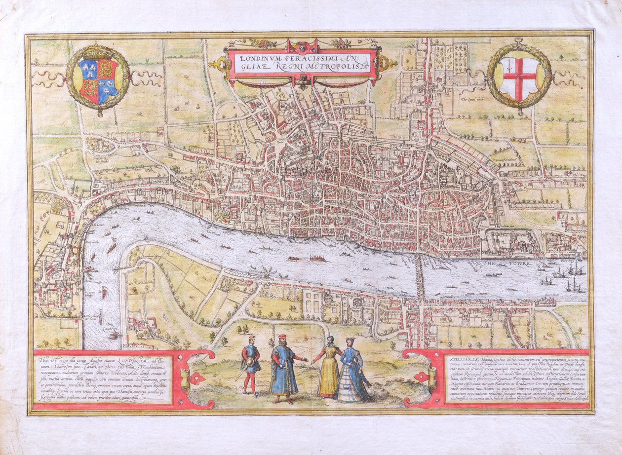 Londra Haritası, Civitates Orbis Terrarum'dan Georg Braun (1542-1622) ve Frans Hogenburg (1635-90), c.1572 (ayrıca bkz. 51896 ve 58543) by Joris Hoefnagel