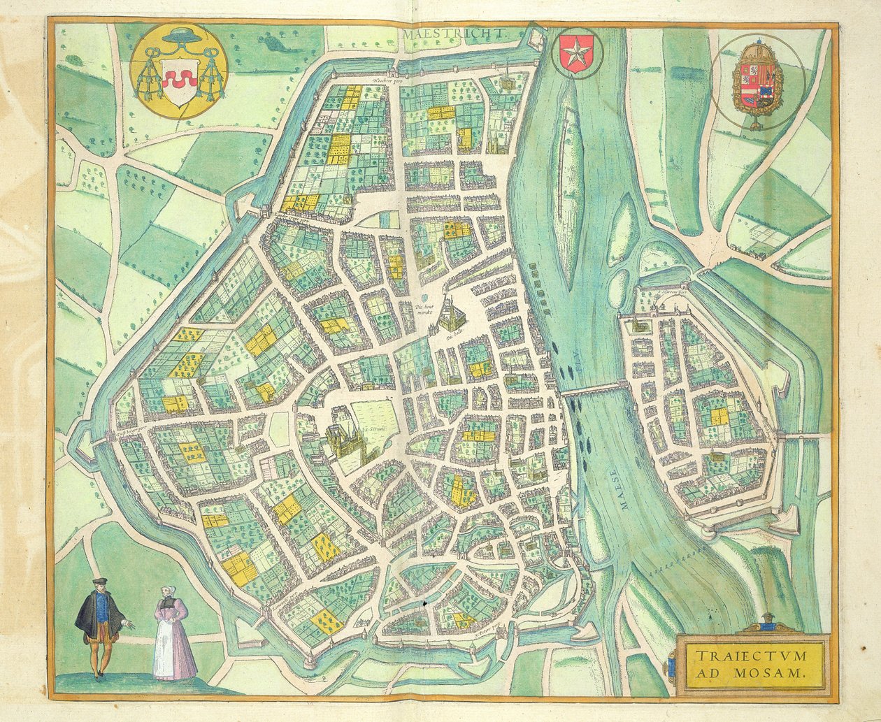 Georg Braun (1541-1622) ve Frans Hogenberg (1535-90) tarafından 'Civitates Orbis Terrarum'dan Maastricht Haritası, c.1572-1617 by Joris Hoefnagel