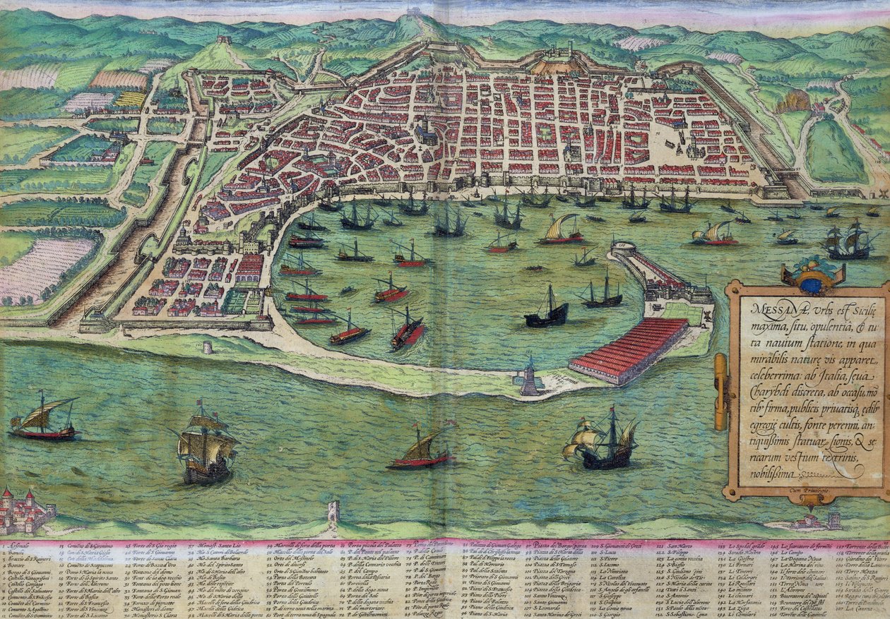 Messina Haritası, Georg Braun (1541-1622) ve Frans Hogenberg (1535-90), c.1572 tarafından yazılan 