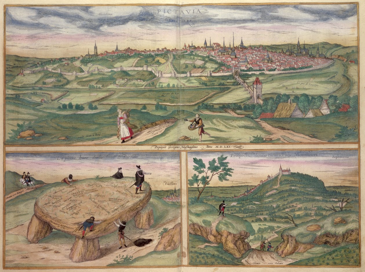 Georg Braun (1541-1622) ve Frans Hogenberg (1535-90), 1561 tarafından yazılan 'Civitates Orbis Terrarum'dan Poitiers Haritası by Joris Hoefnagel