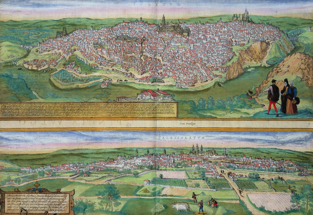 Toledo ve Valladolid Haritası, Georg Braun (1541-1622) ve Frans Hogenberg (1535-90), c.1572 tarafından 