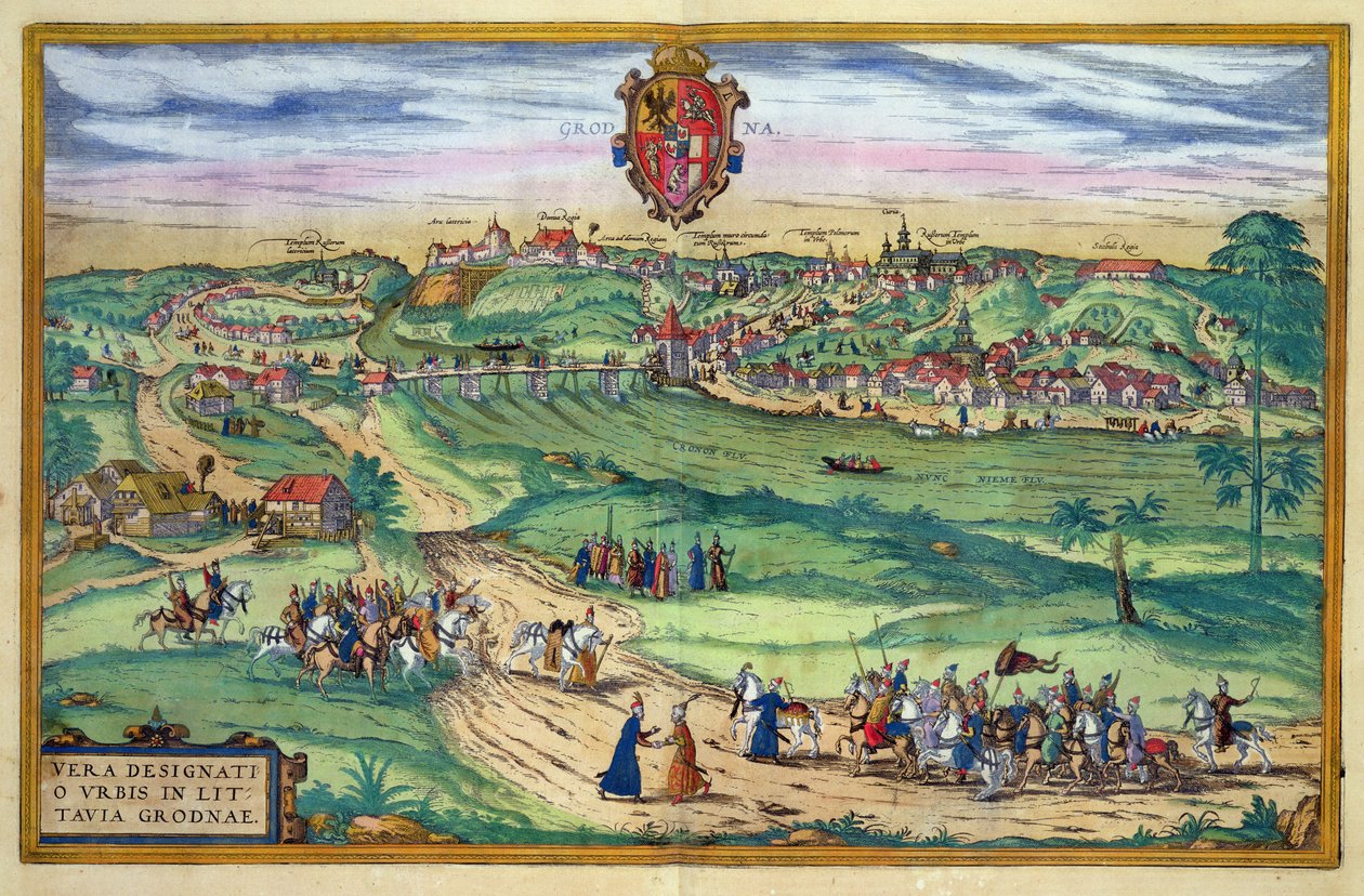 Georg Braun (1541-1622) ve Frans Hogenberg (1535-90), c.1572 tarafından 'Civitates Orbis Terrarum'dan Grodno Şehir Planı by Joris Hoefnagel