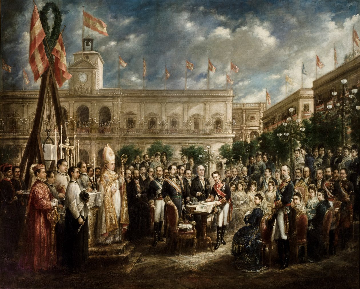 Alfonso XII, San Fernando anıtının ilk taşını döşeme eylemini imzalıyor by José María Romero y López