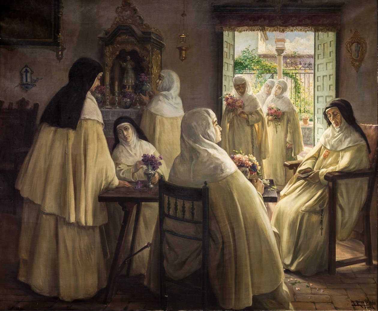 Mercedarian rahibelerin sahneleri ile manastır iç by José Rico Cejudo