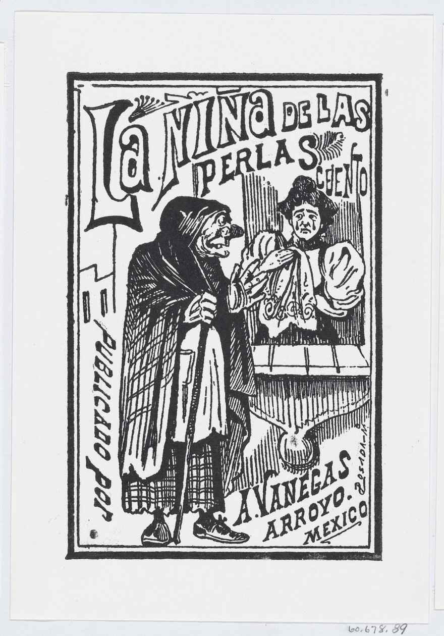 Elinde mendille ağlayan bir kadın yaşlı bir cadıyla konuşuyor, illüstrasyon..., ca. 1880-1910. by José Guadalupe Posada