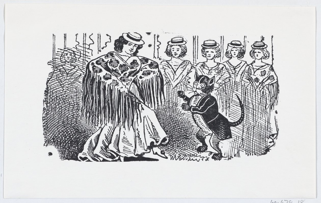 Takım elbiseli bir kediyle dans eden bir kadın, ca. 1880-1910., ca. 1880-1910. by José Guadalupe Posada