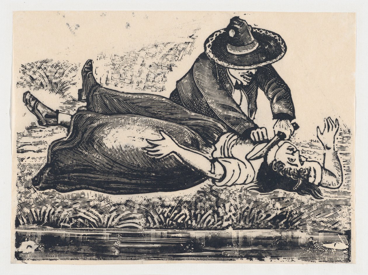 Francisco Guerrero, yelek yapımcısı ve boğazı kesilmiş, bir kadını öldürüyor, yakl. 19..., yakl. 1905-1910. by José Guadalupe Posada