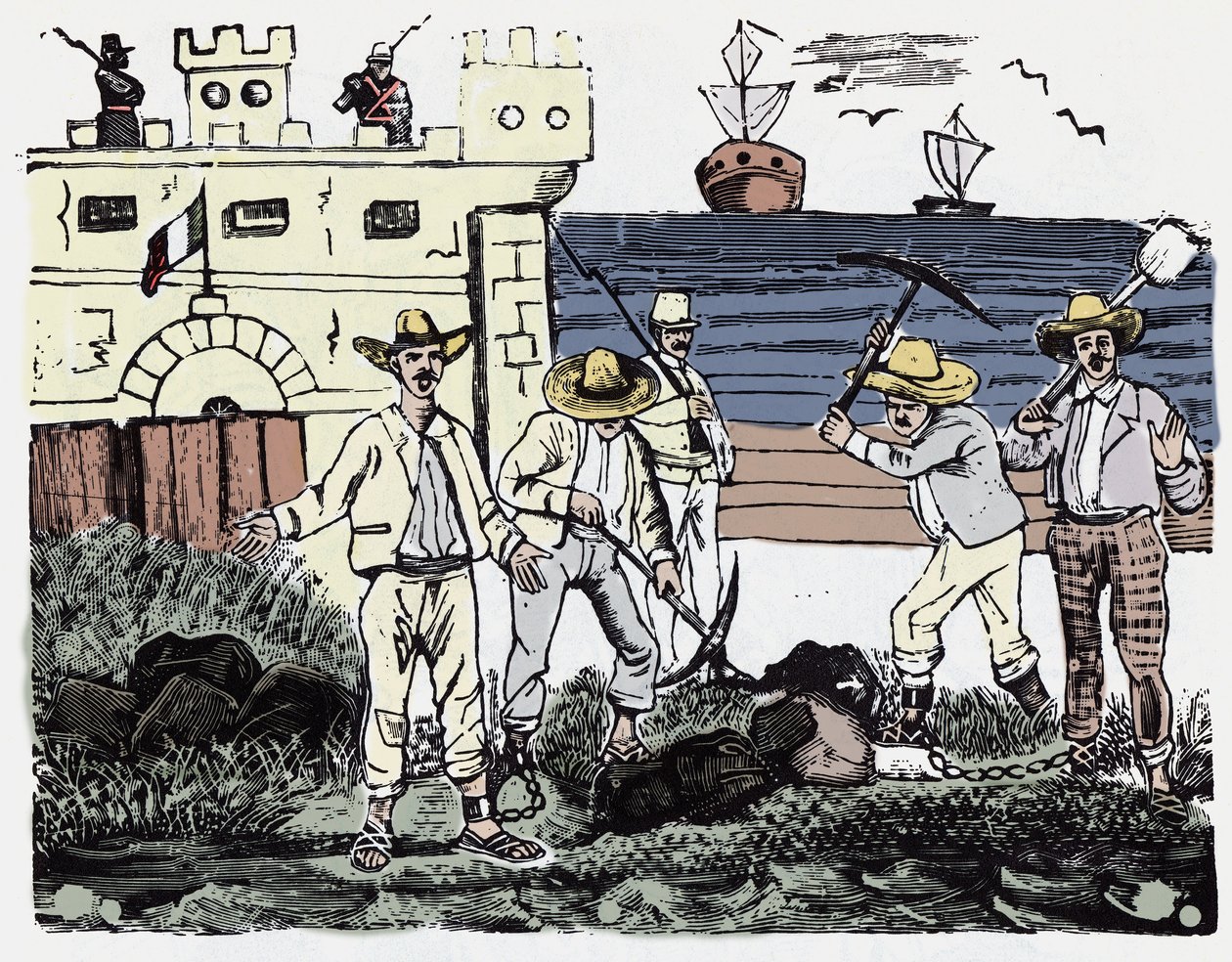 Meksika Devrimi (1910-1920): Zorla Çalıştırılan Mahkum Grupları - Jose Guadalupe Posada (1852-1913) tarafından Xylography by José Guadalupe Posada