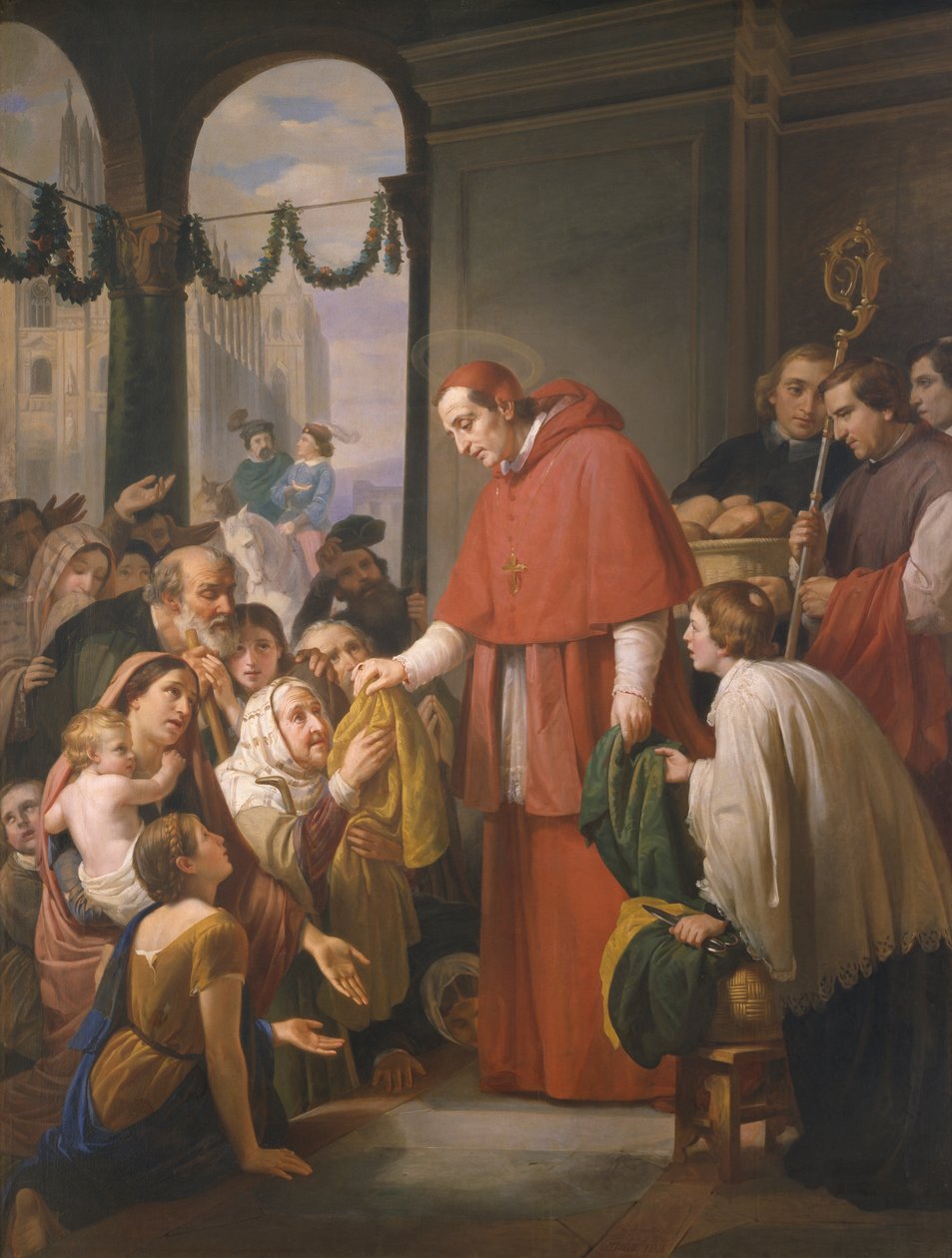 Milano başpiskoposu St. Charles Borromeo, fakirlere sadaka dağıtırken, 1853 by José Salomé Pina