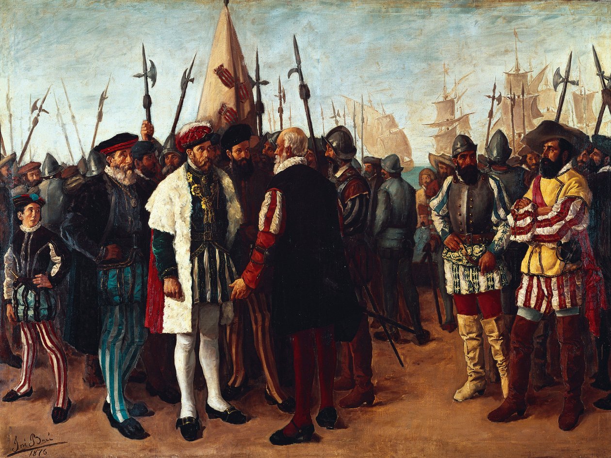 "Fransız Kralı I. François (1494-1547) Valencia limanında " 19. yüzyıl (resim) by Jose Bru Albinana