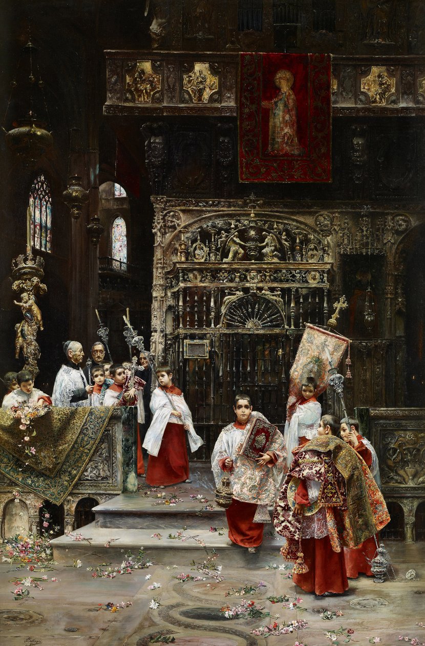 Koro Çocukları - Gallegos y Arnosa, Jose (1859-1917) - yaklaşık. 1886-1890 - Tuval üzerine yağlı boya - 91.4x62.2 - Carmen Thyssen Müzesi, Malaga by Jose Gallegos Arnosa