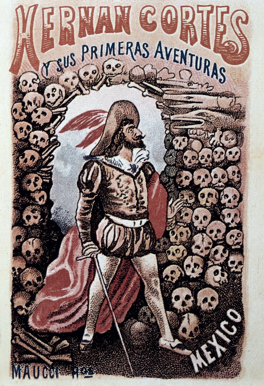 1900 dolaylarında Jose Guadalupe Posada (1852-1913) tarafından resimlenen heriberto Frias tarafından Hernan Cortes ve ilk maceralarının kapağı Özel koleksiyon by José Guadalupe Posada