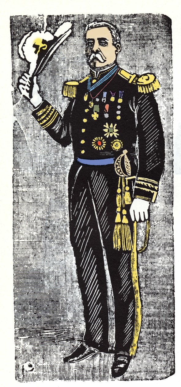 Meksika Devrimi (1910-1920): Porfirio Diaz (1828-1915), Meksika Cumhuriyeti Başkanı. Jose Guadalupe Posada (1852-1913) tarafından Xylography. by José Guadalupe Posada