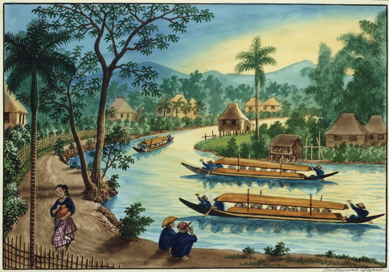 Manila ve Çevresi: Pasig Nehri üzerindeki Taguig Kasabası yakınlarında görünüm by Jose Honorato Lozano