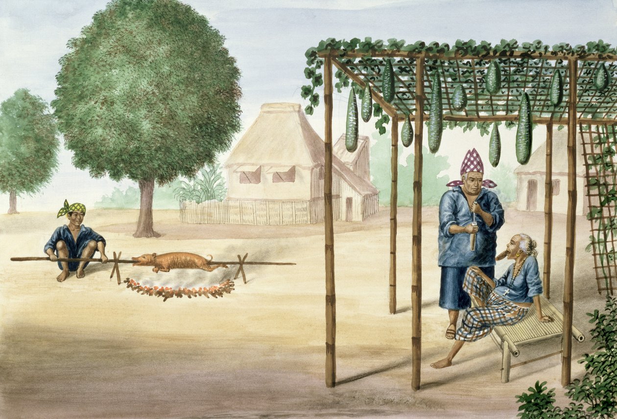 Manila yakınlarındaki Köy Manzarası, "Manila ve Çevresindeki Flebus Albümü"nden, c.1845 by Jose Honorato Lozano