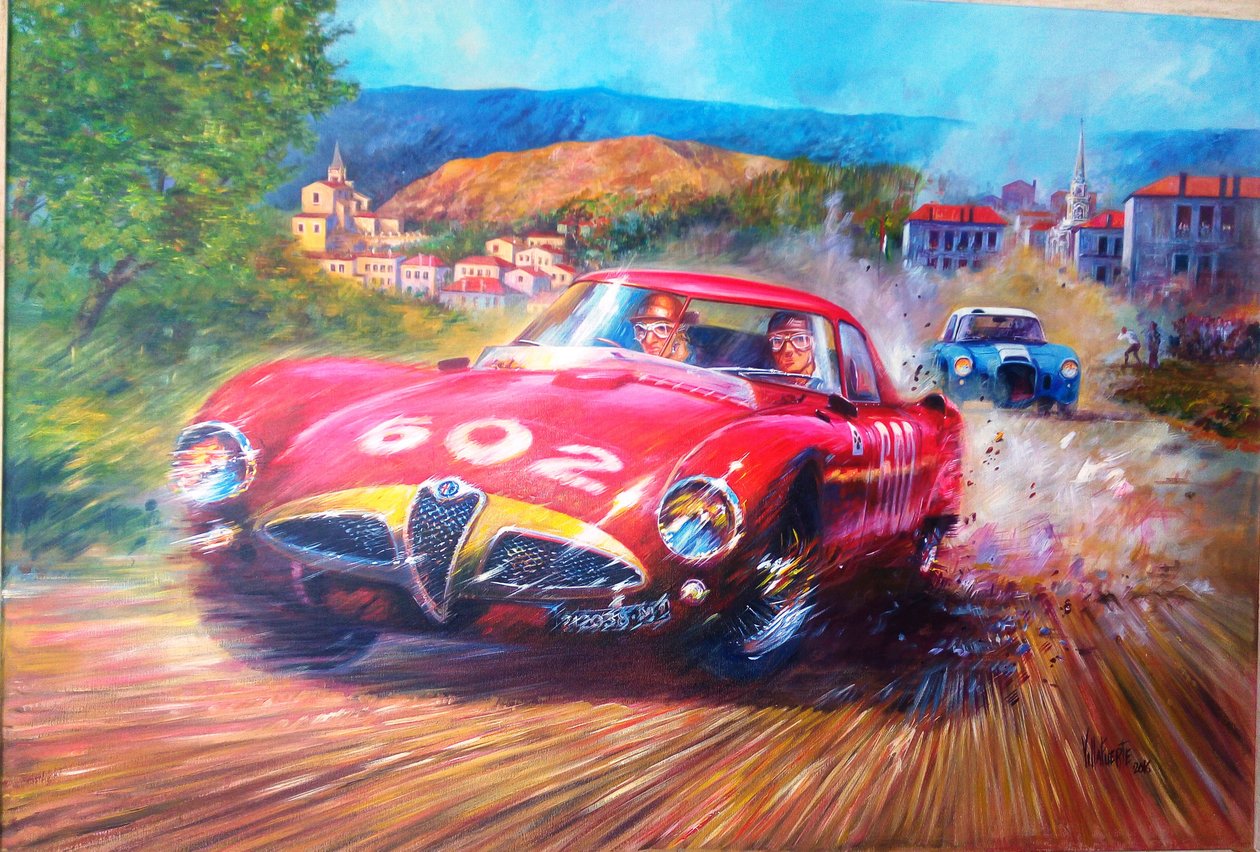 Juan Manuel Fangio Mille Miglia 1953 (Tuval üzerine akrilik, 2017) by Jose Maria Villafuerte