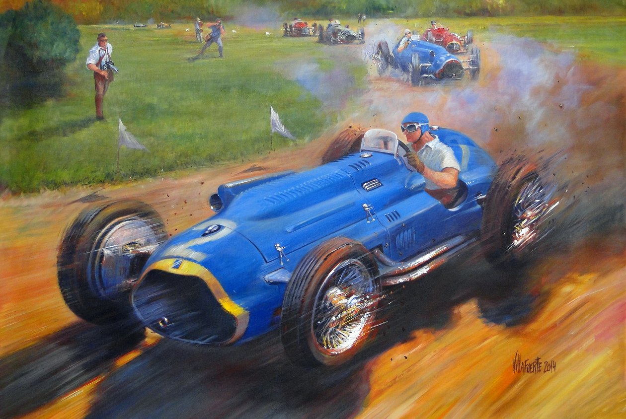 Juan Manuel Fangio, Talbot lago T26C ile, 2011 (tuval üzerine akrilik) by Jose Maria Villafuerte