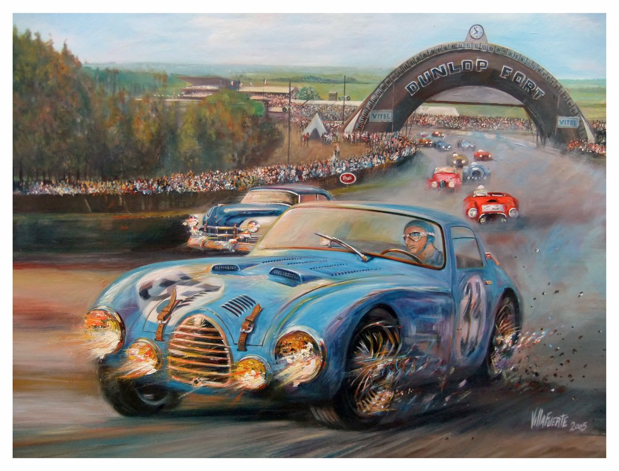 Juan Manuel Fangio, Le Mans 1950 Gordini Typr 18S'de (tuval üzerine akrilik) by Jose Maria Villafuerte