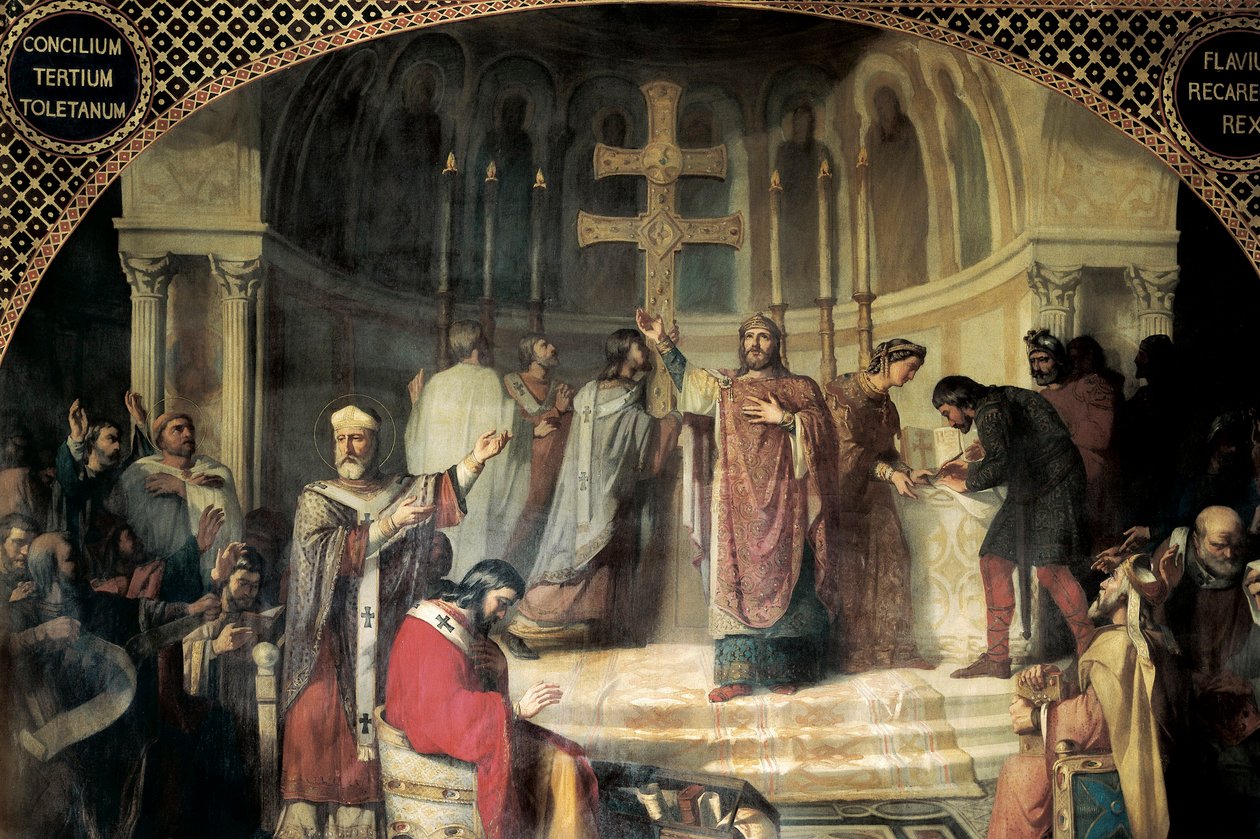 589'da Seville'li Isidore başkanlığındaki Üçüncü Toledo Konseyi (resim) by Jose Marti y Monso