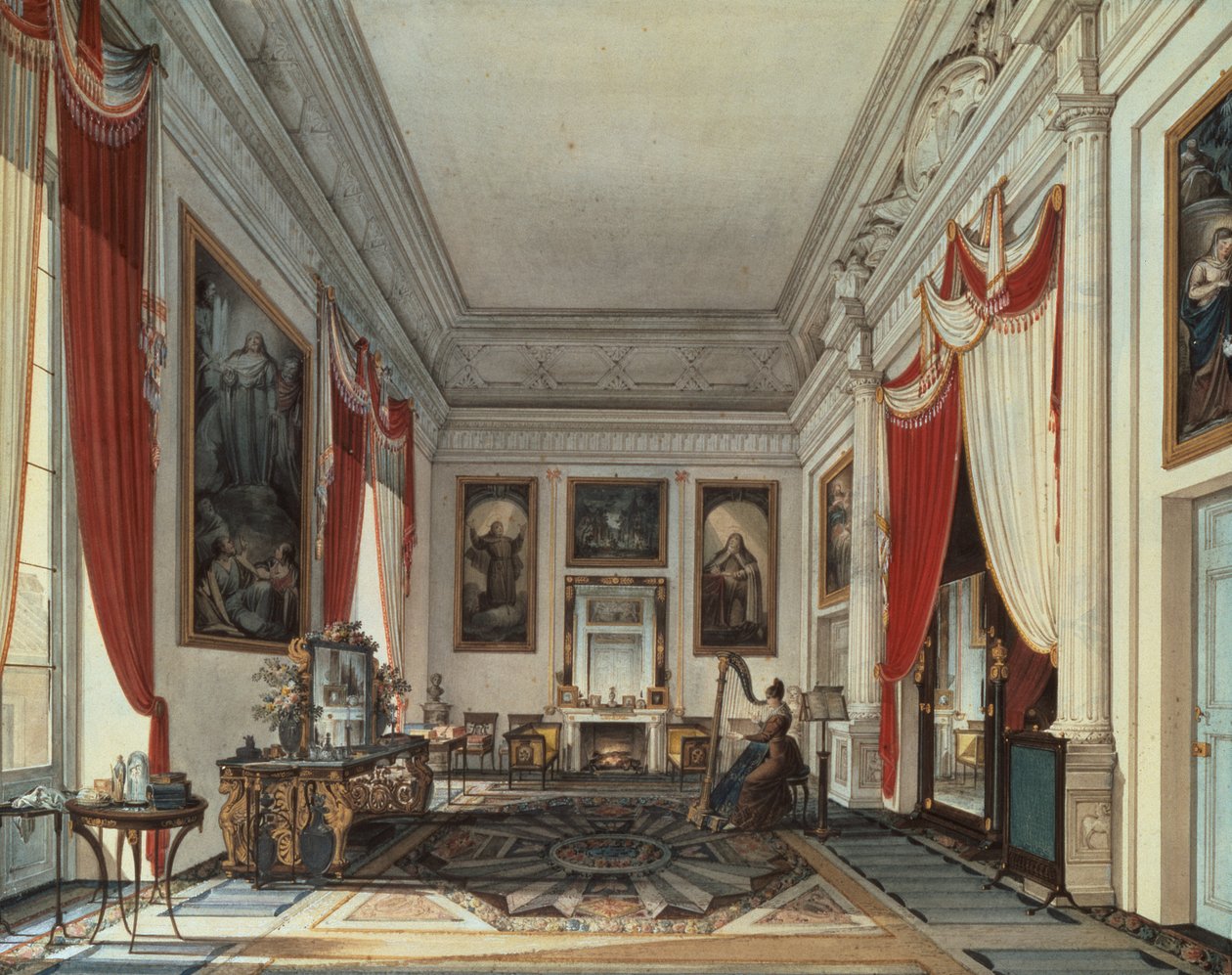 Oyukta Yatağı Olan Bir Boudoir (suluboya ve kurşun kalem) by Jose Ribelles y Helip