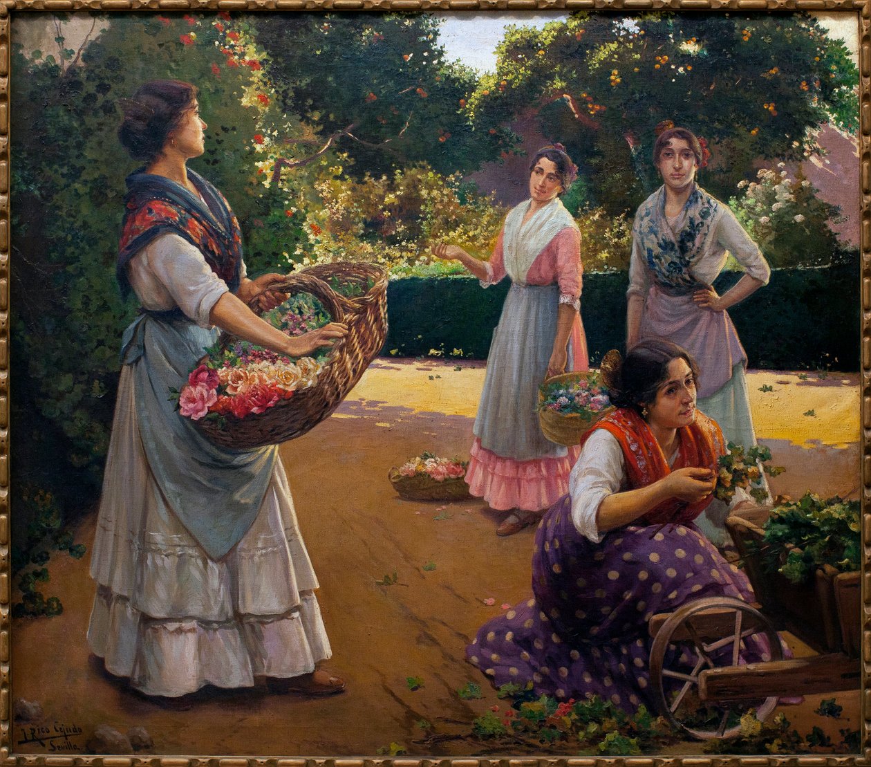 Maria Luisa Parkındaki Çiçekçiler - Jose Rico Cejudo (1864-1939), Tuval Üzerine Yağlıboya Tablo by Jose Rico y Cejudo