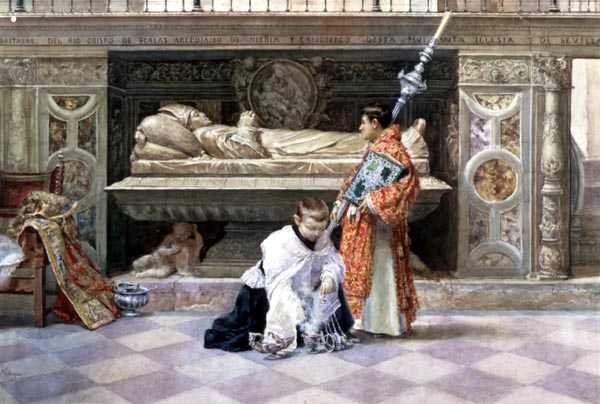 Altar Boys in a Church Interior (kağıt üzerine kalem ve sulu boya) by Jose Villegas Cordero