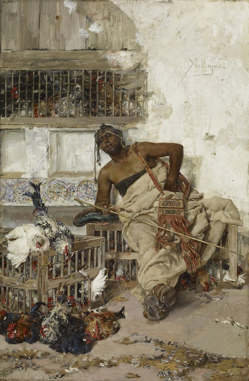 Poultry Market, Tangiers, c.1881 (tahta üzerine yağlı boya) by Jose Villegas Cordero