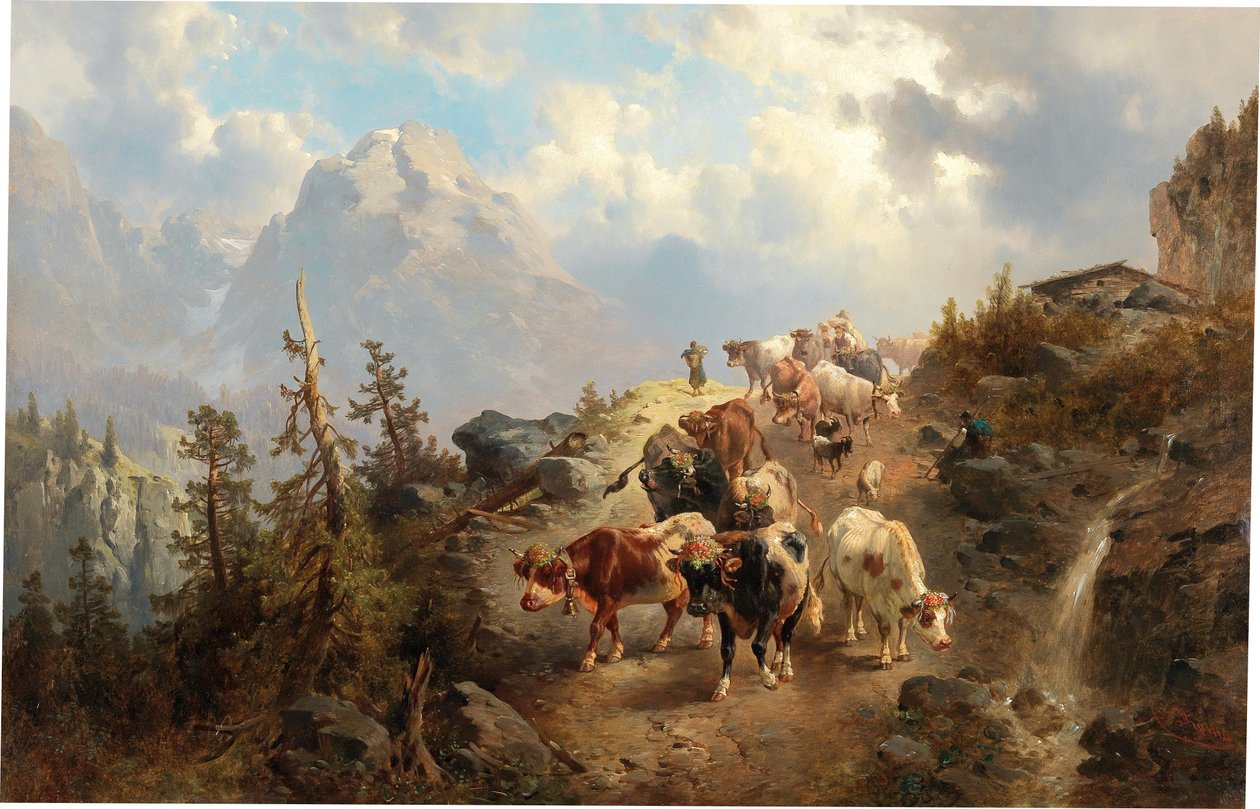 Sığırları Alplerden Aşağı Sürmek by Josef Thoma