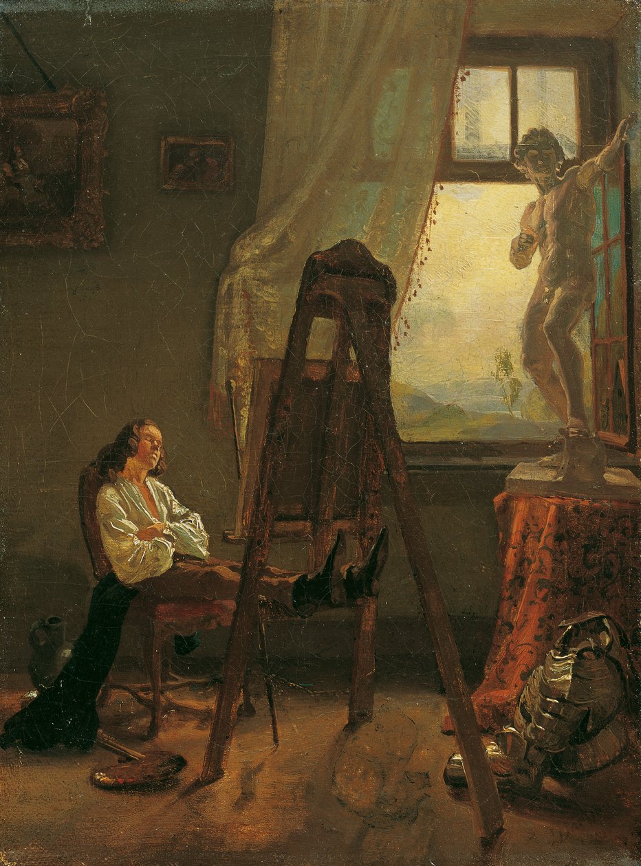 Stüdyoda uyuya kalan ressam by Josef Danhauser