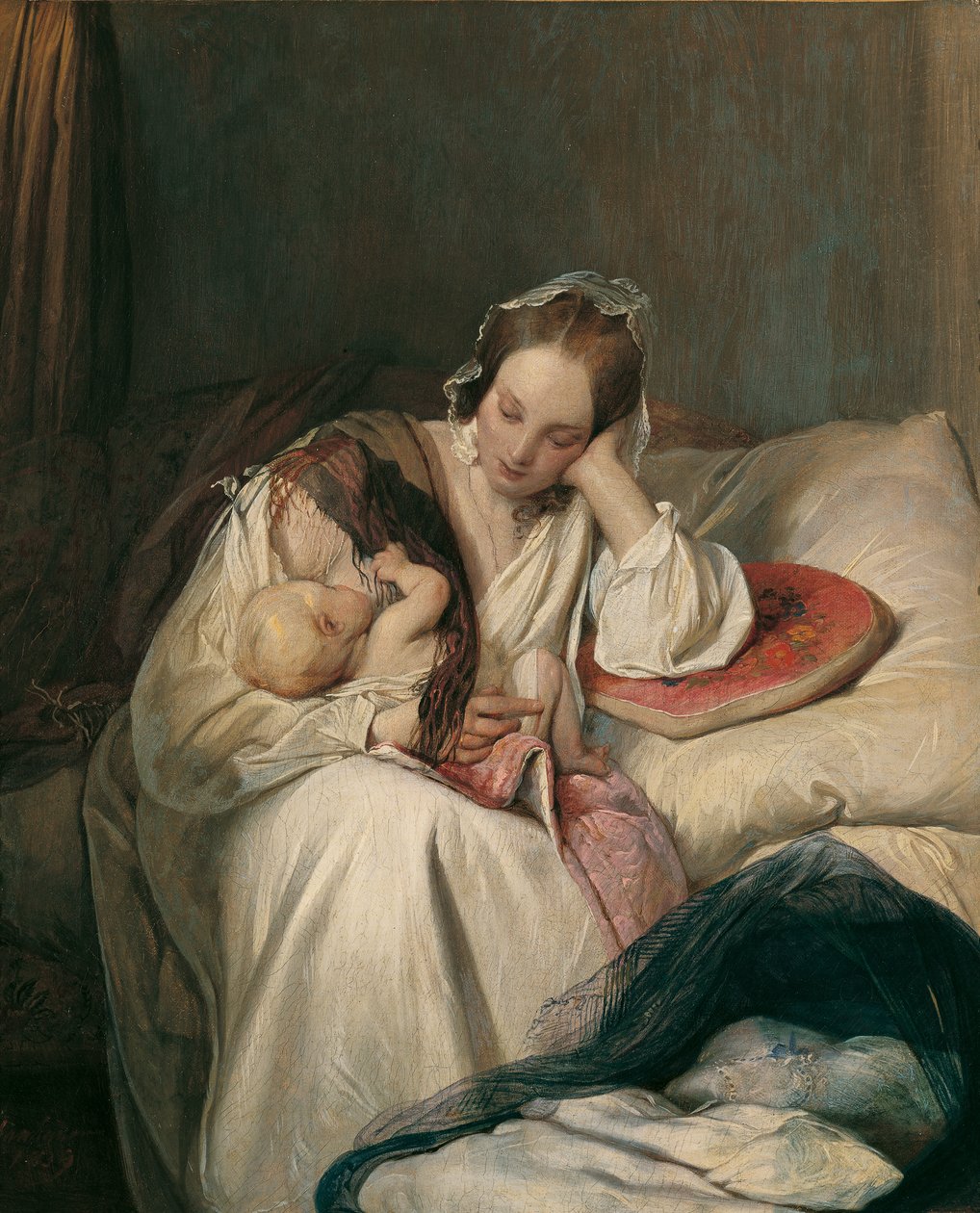 Anne sevgisi (Sanatçının çocuklu eşi) by Josef Danhauser