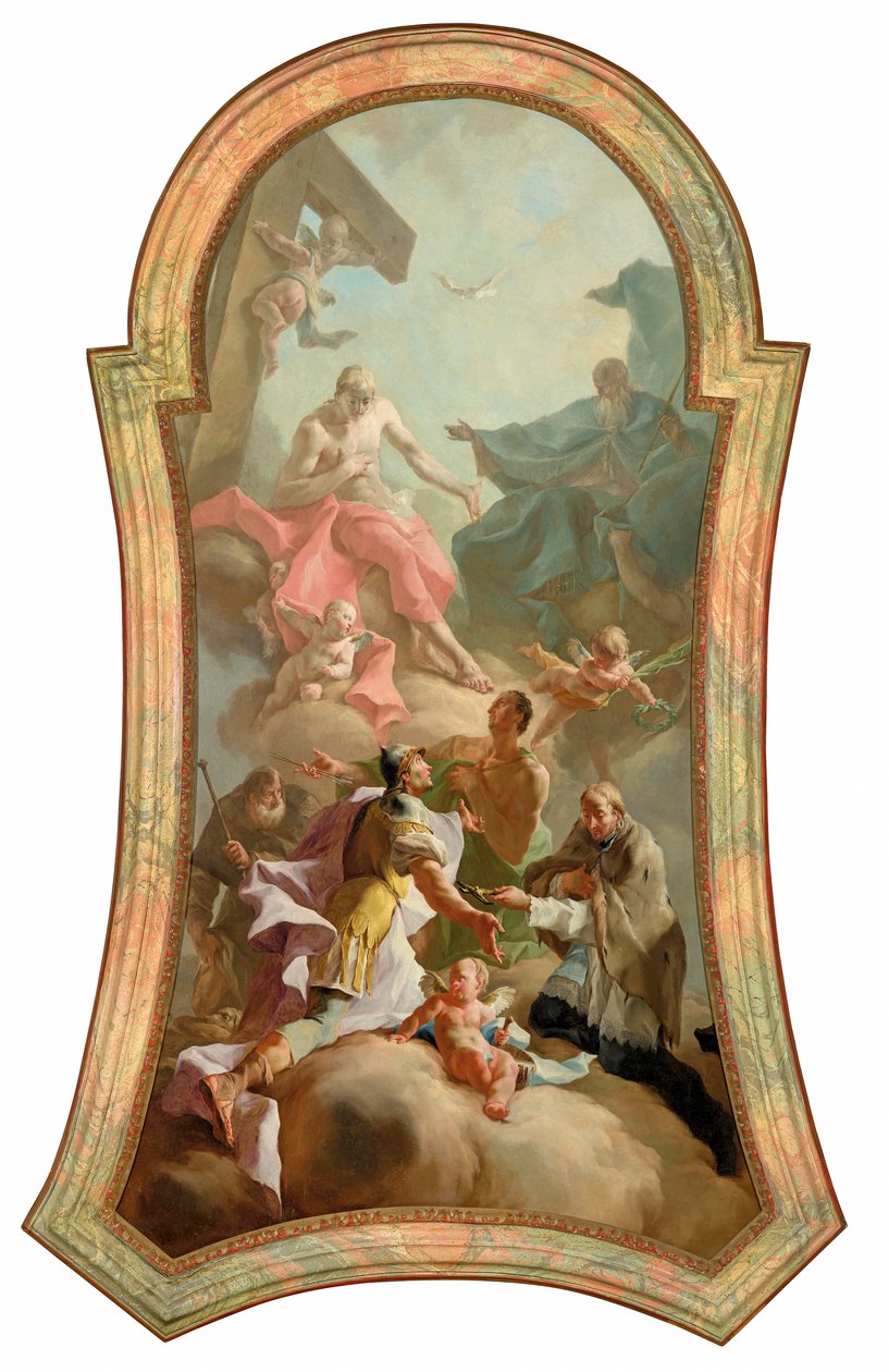 Azizler Roch, Florian, Sebastian ve Nepomuk John ile Kutsal Üçlü by Josef Ignaz Mildorfer