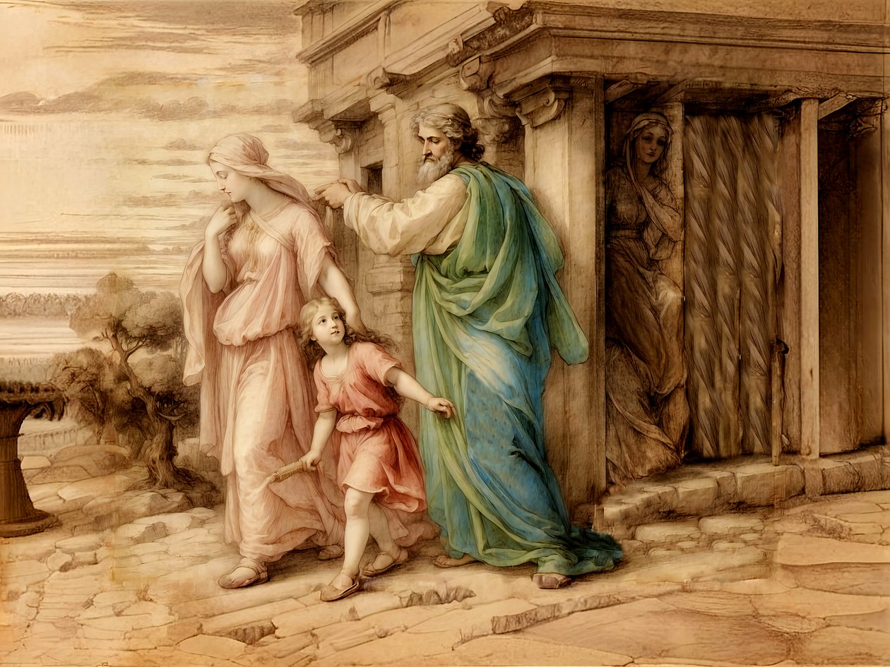 A1_Genesis_27-Hagar ve İsmail#39;in Uzaklara Gönderilmesi by Josef Johann Michel