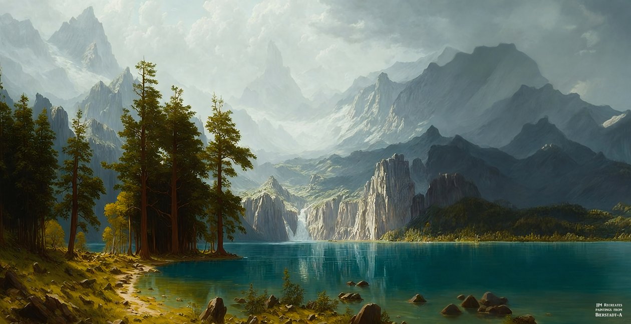 JJM, Bierstadt-A'yı yeniden yaratıyor: Sierra Nevada (Panorama) by Josef Johann Michel