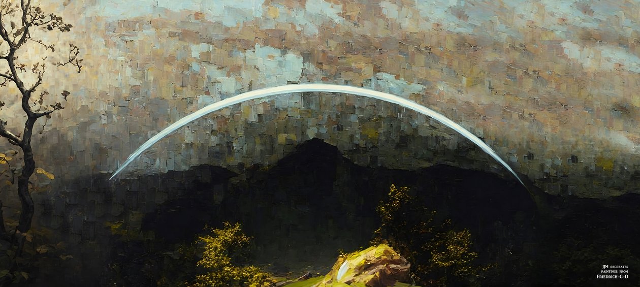 JJM, Friedrich-CD'yi yeniden yaratıyor: Gökkuşağıyla dağ manzarası (Panorama) by Josef Johann Michel