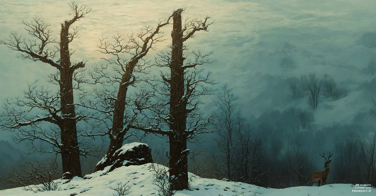 JJM, Friedrich-CD'yi canlandırıyor: Karda taş yığınları (Panorama) by Josef Johann Michel
